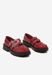 Renee - Bordowe Półbuty Typu Loafersy w Stylu Grugne'owym na Masywnej Podeszwie Iriliati. Okazja: na co dzień. Kolor: czerwony. Wzór: aplikacja. Styl: elegancki, casual #3