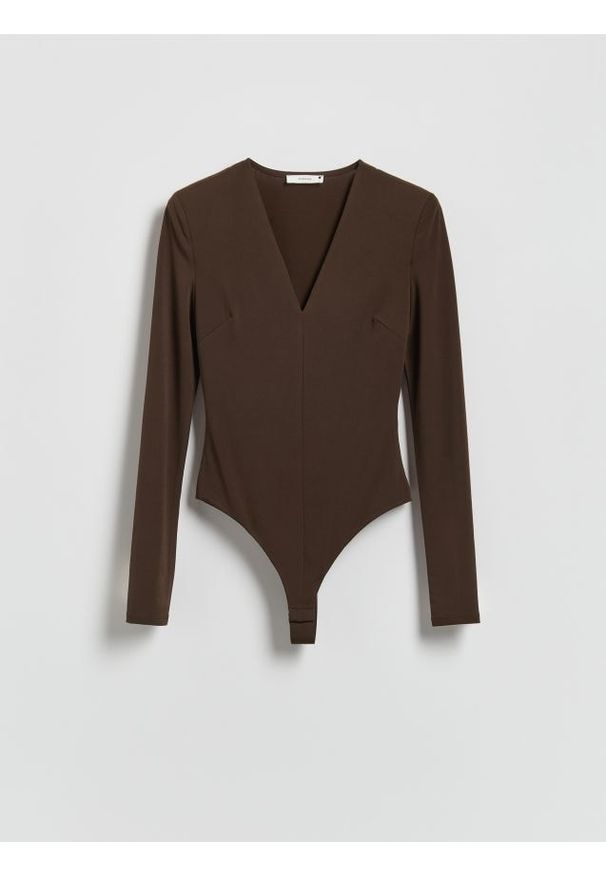 Reserved - Body z długim rękawem - ciemnobrązowy. Kolor: brązowy. Materiał: dzianina. Długość: długie