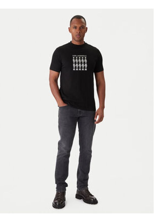Karl Lagerfeld - KARL LAGERFELD T-Shirt 755402 554235 Czarny Slim Fit. Typ kołnierza: dekolt w karo. Kolor: czarny. Materiał: bawełna