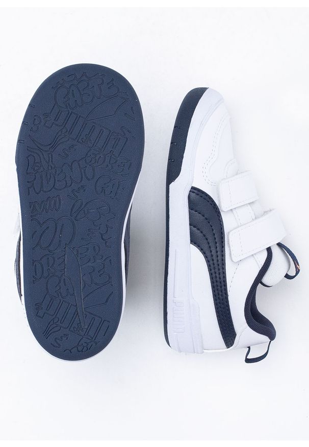 Sneakersy dziecięce białe Puma Multiflex SL V INF. Okazja: na co dzień. Zapięcie: rzepy. Kolor: biały. Materiał: syntetyk, materiał. Szerokość cholewki: normalna