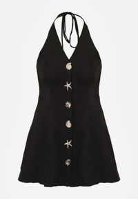 Born2be - Czarna Sukienka Taliowana Wiązana na Szyi z Ozdobnymi Guzikami Cilamene. Okazja: na co dzień. Kolor: czarny. Materiał: poliester. Wzór: aplikacja. Styl: casual, elegancki, klasyczny #4