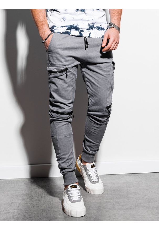 Ombre Clothing - Spodnie męskie joggery P997 - szare - XXL. Kolor: szary. Materiał: bawełna, elastan