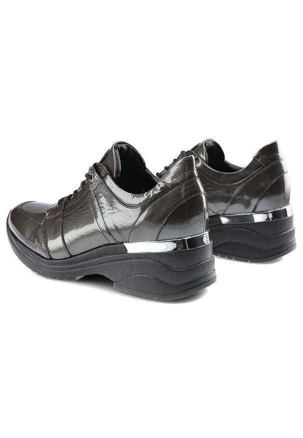 CheBello - Czarne Sneakersy Damskie Chebello Skórzane Obuwie. Okazja: na co dzień. Kolor: szary. Materiał: skóra. Szerokość cholewki: normalna. Obcas: na koturnie. Styl: casual