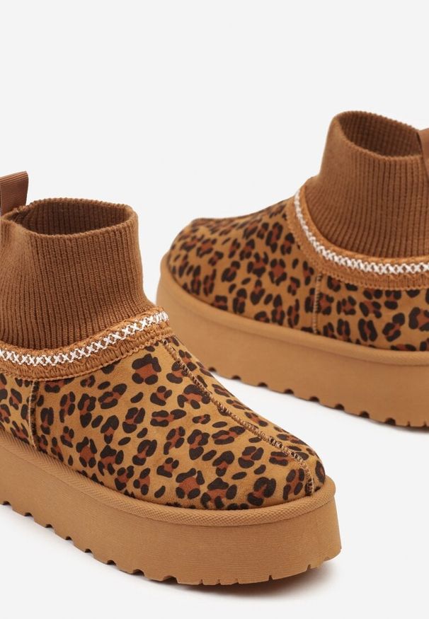 Born2be - Panterkowe Śniegowce na Grubej Podeszwie z Elastyczną Cholewką Nilevelia. Okazja: na co dzień. Materiał: jeans, puch. Szerokość cholewki: normalna. Sezon: zima. Styl: casual