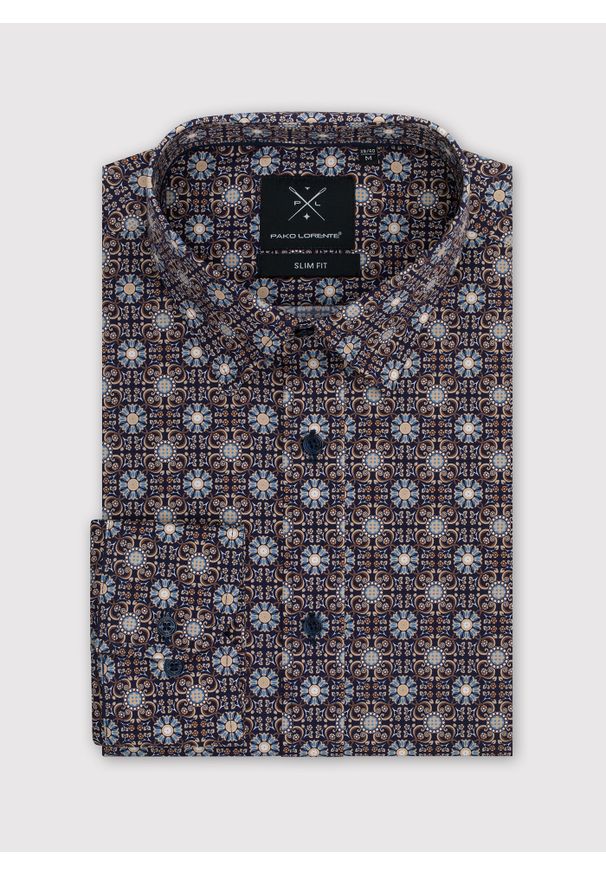Pako Lorente - PAKO LORENTE – Koszula męska we wzór geometryczny. Typ kołnierza: kołnierzyk klasyczny. Materiał: bawełna, elastan. Długość rękawa: długi rękaw. Długość: długie. Wzór: geometria