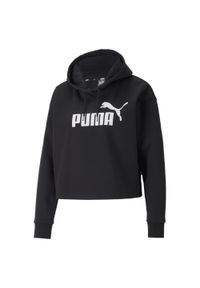 Puma - Damska bluza o skróconym kroju z kapturem z logo Essentials PUMA Black. Typ kołnierza: kaptur. Kolor: czarny