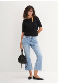 bonprix - T-shirt z dekoltem w łódkę. Kolor: czarny. Materiał: bawełna. Długość rękawa: krótki rękaw. Długość: krótkie. Wzór: gładki. Styl: sportowy #2