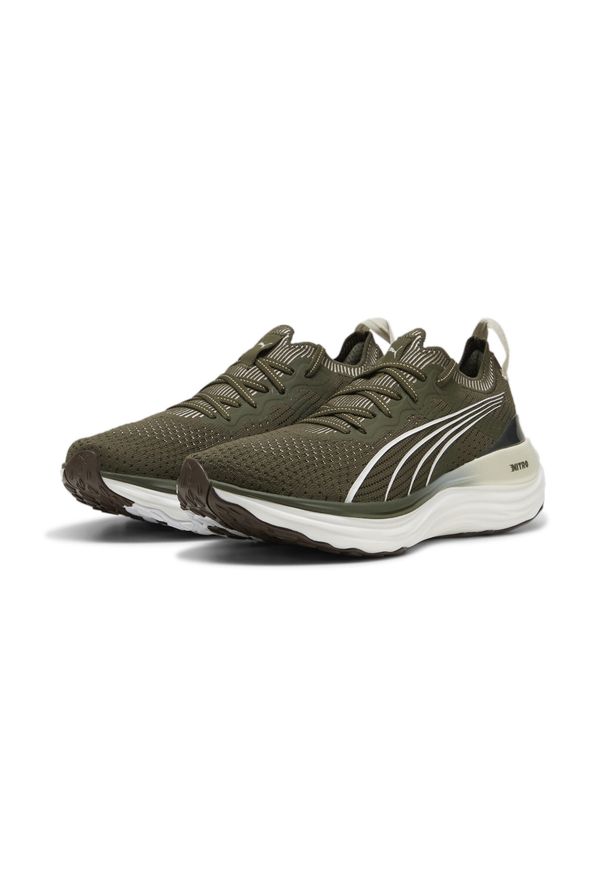 Puma - Męskie dzianinowe buty do biegania ForeverRun NITRO PUMA Dark Olive White Green. Kolor: wielokolorowy, zielony, biały. Materiał: dzianina. Sport: bieganie