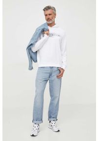 Guess bluza męska kolor biały z kapturem z aplikacją. Typ kołnierza: kaptur. Kolor: biały. Wzór: aplikacja #2
