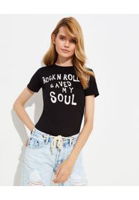ONETEASPOON - Czarny t-shirt Rocn'n'Roll. Kolor: czarny. Wzór: napisy, nadruk. Styl: rockowy