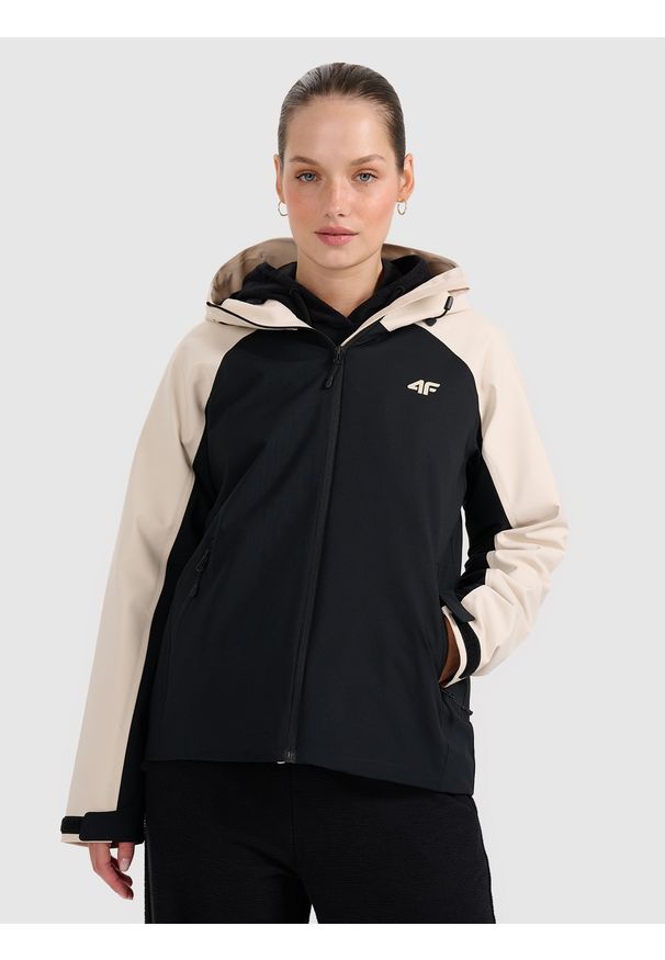 4f - 4F Kurtka przejściowa membrana 5000 damska - beżowa L. Okazja: na co dzień. Typ kołnierza: kaptur. Kolor: beżowy. Materiał: dzianina, syntetyk, materiał, tkanina. Styl: klasyczny, casual, sportowy