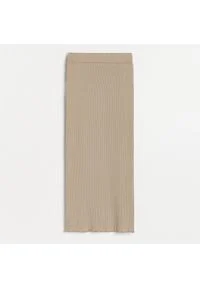 Reserved - Dzianinowa spódnica midi - Beżowy. Kolor: beżowy. Materiał: dzianina #1
