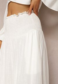 Renee - Białe Szerokie Spodnie Culottes z Bawełny z Gumką w Talii Ifletia. Kolor: biały. Materiał: bawełna. Styl: wakacyjny #4