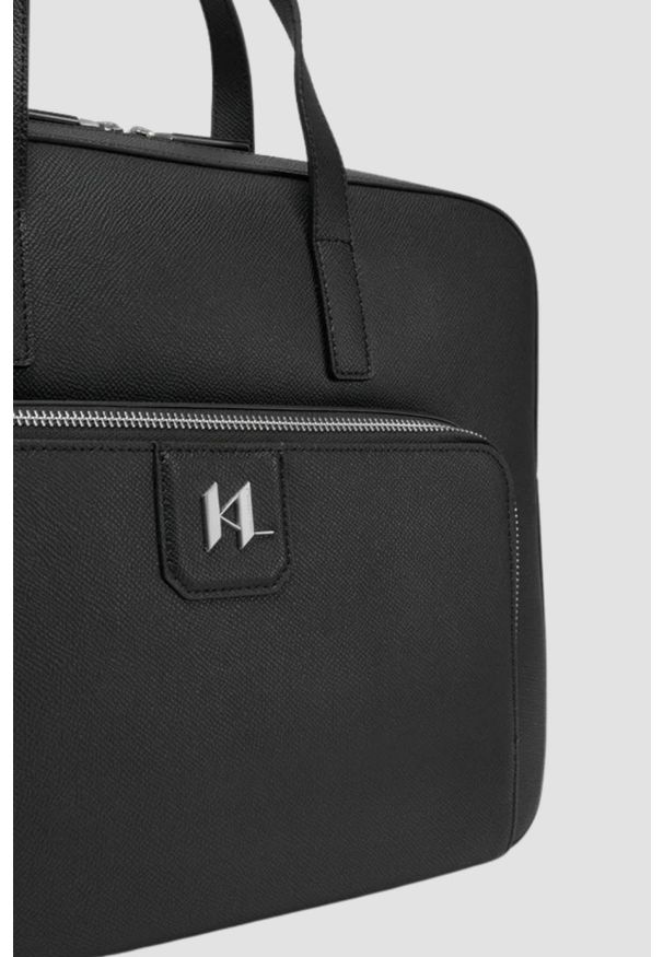 Karl Lagerfeld - KARL LAGERFELD Czarna skórzana aktówka męska z logo. Kolor: czarny. Materiał: skóra