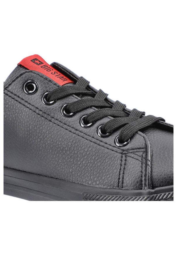 Big-Star - Czarne Trampki Big Star Damskie Modne Buty. Okazja: do pracy, na uczelnię, na co dzień. Zapięcie: sznurówki. Kolor: czarny. Materiał: materiał, guma, skóra ekologiczna. Szerokość cholewki: normalna. Wzór: aplikacja. Styl: sportowy, casual, klasyczny