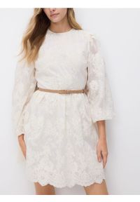 Reserved - Sukienka mini z paskiem - złamana biel. Materiał: bawełna. Typ sukienki: proste. Długość: mini #1