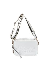 Biała Torebka Hispanitas Elegancka Damska Listonoszka. Kolor: biały. Wzór: aplikacja. Sezon: lato. Materiał: z tłoczeniem, skórzane. Styl: elegancki. Rodzaj torebki: na ramię #1