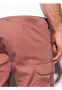Ombre Clothing - Spodnie męskie joggery P893 - ceglaste - XL. Kolor: czerwony. Materiał: elastan, bawełna. Wzór: aplikacja #8
