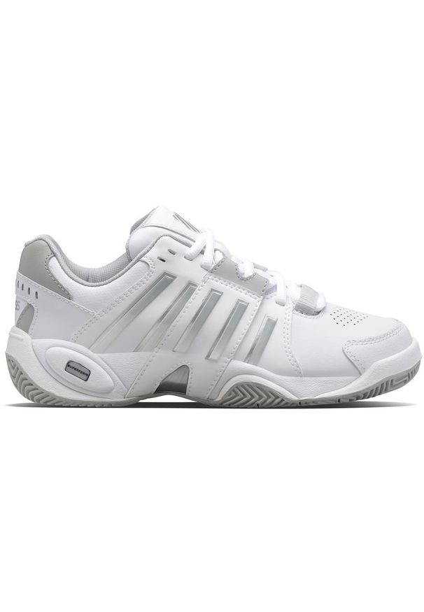 Buty do tenisa damskie K-Swiss Accomplish IV. Zapięcie: sznurówki. Kolor: szary, wielokolorowy, biały. Materiał: skóra, syntetyk, materiał. Szerokość cholewki: normalna. Sport: tenis