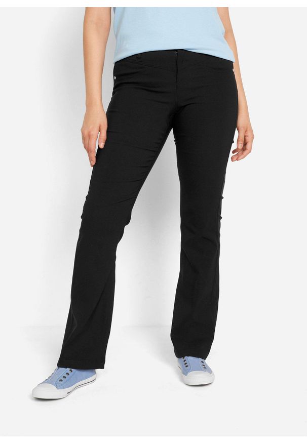 bonprix - Spodnie z bengaliny ze stretchem o kroju bootcut. Kolor: czarny