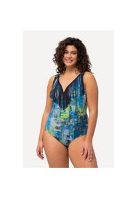 ULLA POPKEN - Damski Kostium kąpielowy frędzle dekolt w serce miękkie miseczki. Kolekcja: plus size. Kolor: niebieski. Materiał: poliamid, materiał, elastan #1