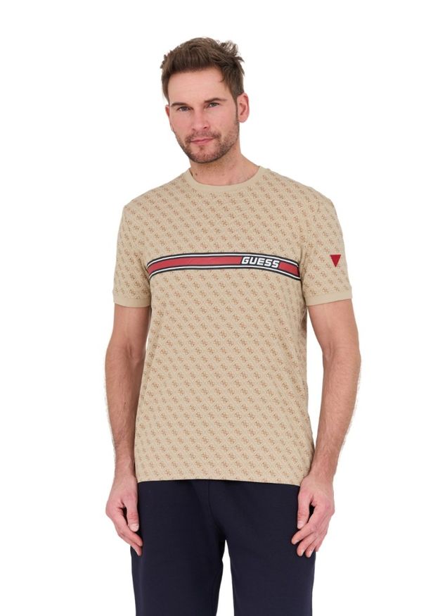 Guess - GUESS Beżowy męski t-shirt Jamey, Rozmiar M. Kolor: beżowy