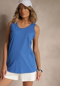 Renee - Niebieska Basicowa Koszulka z Bawełny Zirevina. Kolor: niebieski. Materiał: bawełna