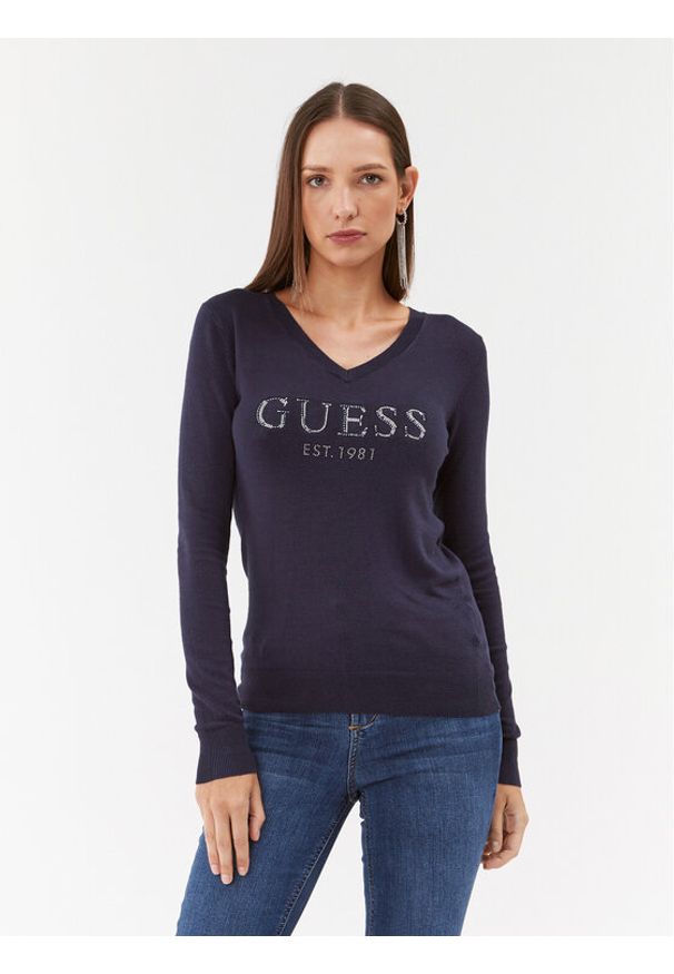 Guess Bluzka W3BR24 Z2NQ2 Granatowy Regular Fit. Kolor: niebieski. Materiał: wiskoza