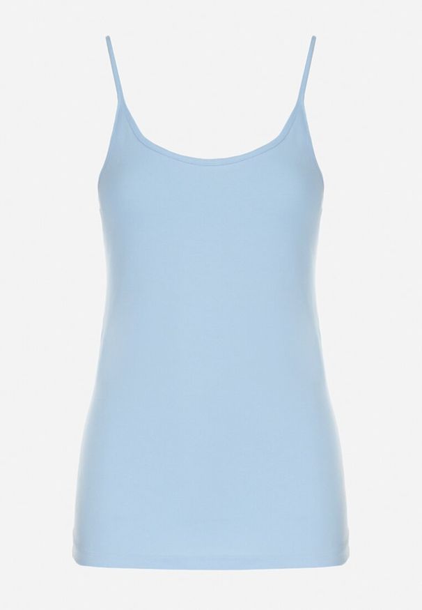 Born2be - Niebieski Top na Cienkich Regulowanych Ramiączkach z Okrągłym Dekoltem Narenia. Okazja: na co dzień. Kolor: niebieski. Materiał: bawełna, jeans, materiał. Długość rękawa: na ramiączkach. Styl: klasyczny, elegancki, casual