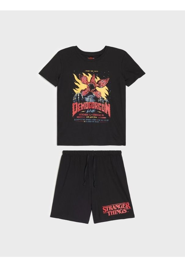 Sinsay - Piżama dwuczęściowa Stranger Things - czarny. Kolor: czarny
