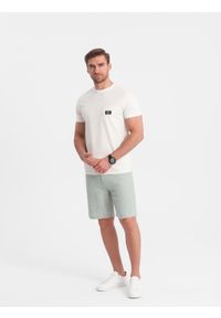 Ombre Clothing - Spodenki męskie szorty dzianinowe z lnu i bawełny - jasnozielone V2. Okazja: na imprezę. Kolor: zielony. Materiał: len, bawełna, dzianina. Sezon: lato. Styl: klasyczny, wakacyjny