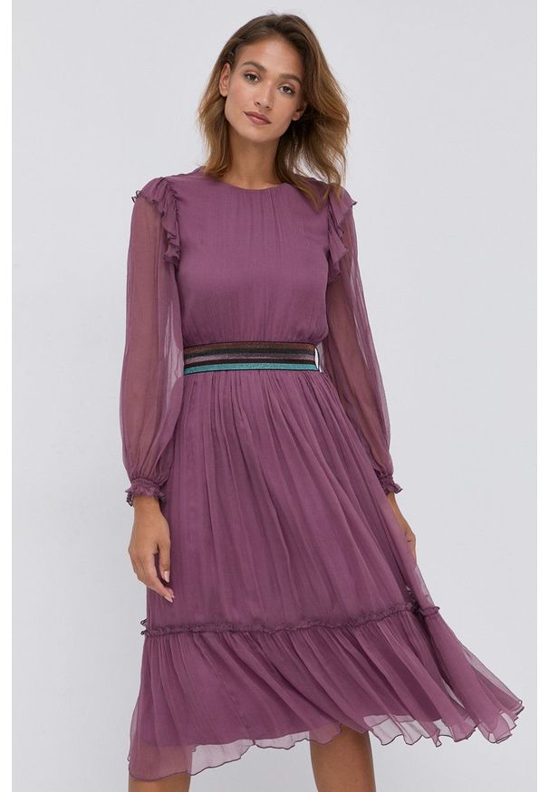 Nissa - NISSA - Sukienka. Kolor: fioletowy. Materiał: tkanina. Długość rękawa: długi rękaw. Wzór: gładki. Typ sukienki: rozkloszowane