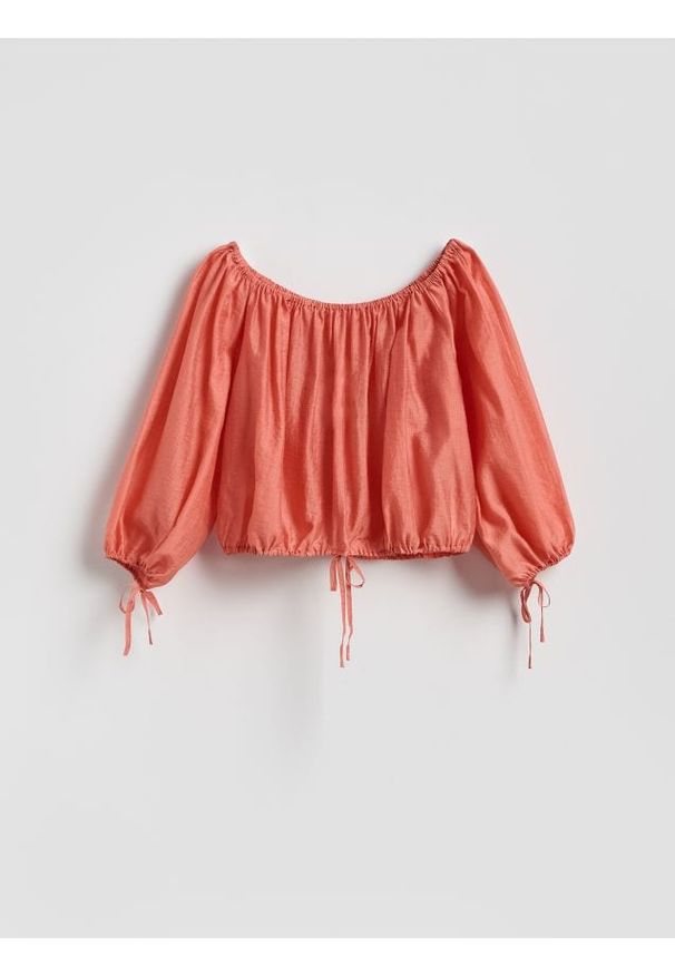 Reserved - Bluzka z lyocellem - koralowy. Kolor: pomarańczowy. Materiał: tkanina