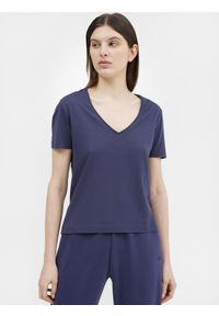 4f - T-shirt regular z dodatkiem bawełny organicznej damski. Kolor: niebieski. Materiał: bawełna