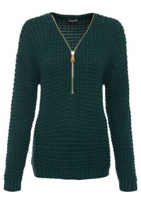 Sweter dzianinowy z zamkiem bonprix głęboki zielony. Kolor: zielony. Materiał: dzianina #1