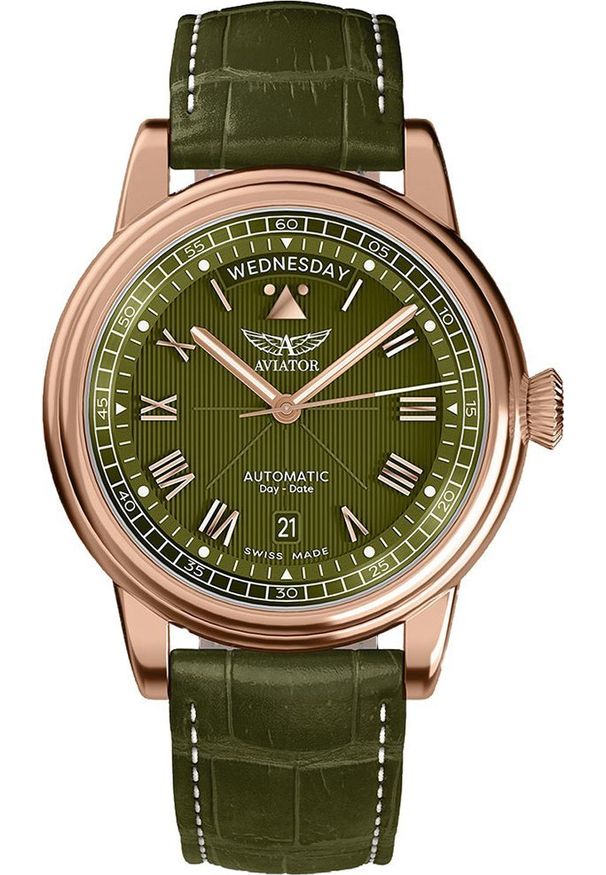 AVIATOR - Zegarek Aviator Zegarek męski Aviator V.3.35.2.279.4 zielony. Kolor: zielony