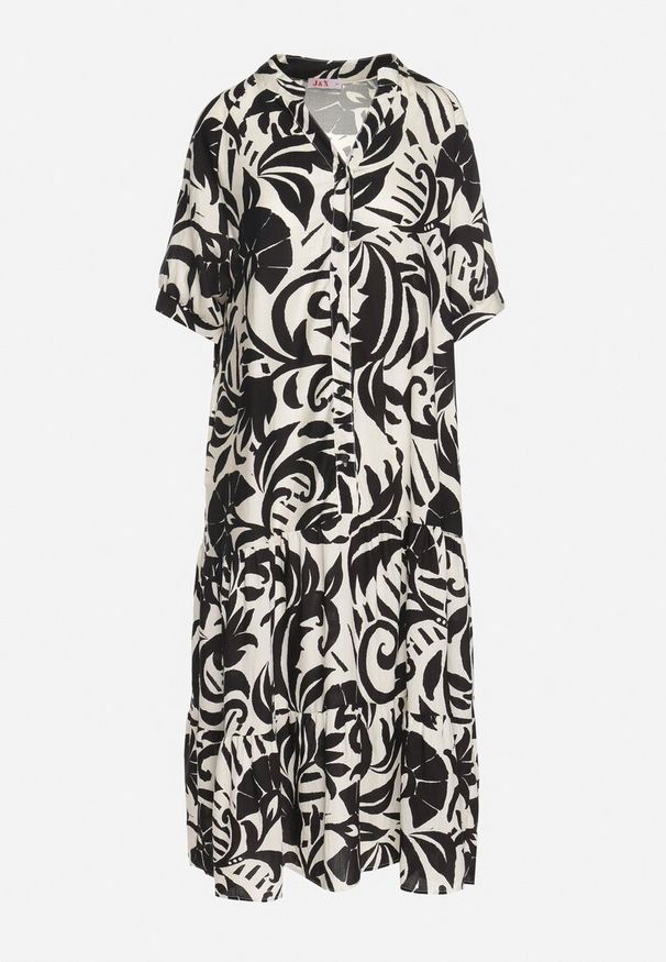 Born2be - Czarna Wiskozowa Rozkloszowana Sukienka z Falbaną Filindania. Okazja: na co dzień. Kolor: czarny. Materiał: wiskoza. Styl: casual, elegancki