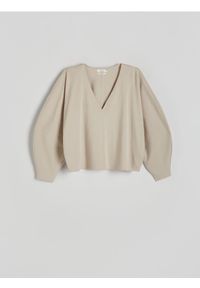 Reserved - Krótka bawełniana bluza - beżowy. Kolor: beżowy. Materiał: bawełna. Długość: krótkie. Wzór: gładki