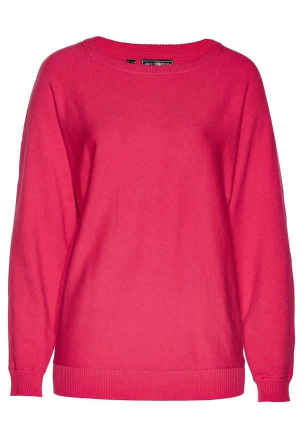 Sweter z rękawami typu nietoperz bonprix czerwień granatu. Kolor: czerwony. Wzór: prążki
