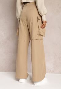 Renee - Beżowe Szerokie Spodnie High Waist w Stylu Cargo Vomisal. Stan: podwyższony. Kolor: beżowy. Materiał: tkanina. Sezon: zima #5