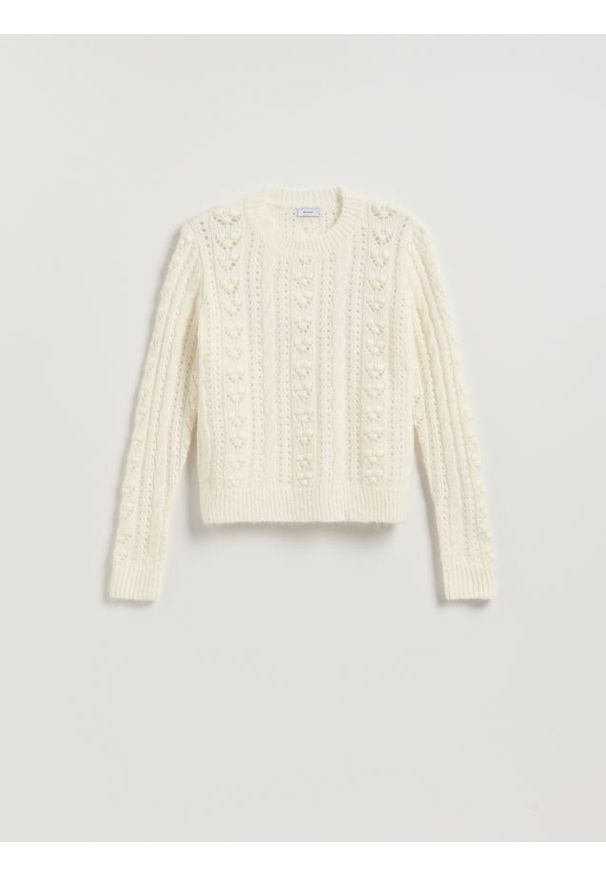 Reserved - Sweter z dodatkiem wełny - kremowy. Kolor: kremowy. Materiał: wełna