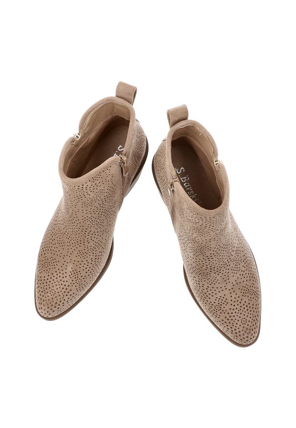 Beżowe Botki S.Barski Modne Kowbojki Damskie. Okazja: na co dzień. Zapięcie: zamek. Kolor: beżowy. Materiał: materiał, syntetyk. Obcas: na obcasie. Styl: elegancki, casual. Wysokość obcasa: średni