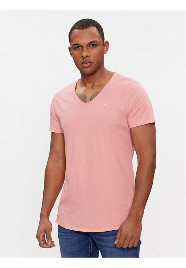 Tommy Jeans T-Shirt Jaspe DM0DM09587 Różowy Slim Fit. Kolor: różowy. Materiał: bawełna