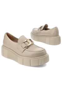 Beżowe Półbuty Armodo Modne Obuwie Damskie. Okazja: na co dzień. Zapięcie: klamry. Kolor: beżowy. Materiał: skóra. Styl: casual, klasyczny, elegancki #5