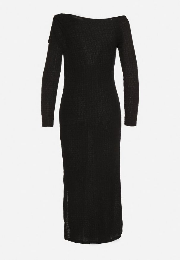 Born2be - Czarna Dopasowana Sukienka z Metaliczną Ozdobą na Ramieniu Reilara. Kolor: czarny. Wzór: aplikacja. Styl: elegancki