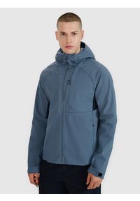 4f - Kurtka softshell wiatroodporna membrana 10000 męska - granatowa. Typ kołnierza: kaptur. Kolor: niebieski. Materiał: softshell. Technologia: Windstopper