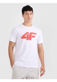 4f - 4F T-shirt regular z nadrukiem męski - biały M. Okazja: na co dzień. Kolor: biały. Wzór: nadruk. Styl: casual
