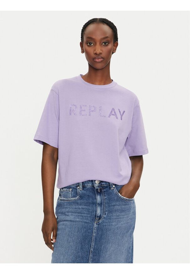 Replay T-Shirt W3698R.000.23188P Fioletowy Regular Fit. Kolor: fioletowy. Materiał: bawełna