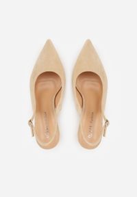 Renee - Beżowe Sandały na Szpilce w Stylu Slingback Tarosie. Okazja: na co dzień. Zapięcie: sprzączka. Kolor: beżowy. Materiał: jeans. Sezon: wiosna. Obcas: na szpilce. Styl: casual, elegancki #5