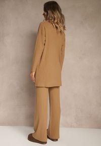 Renee - Brązowy Komplet z Dzianiny z Bawełną Spodnie Wide Leg i Sweter Lanneia. Kolekcja: plus size. Kolor: brązowy. Materiał: bawełna, dzianina #3